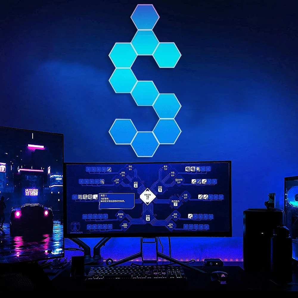 Smart Music Sync Lights Decorative Wall Mounted Led Panel Module Gaming Room APP Controlled Hexagon Led Lights