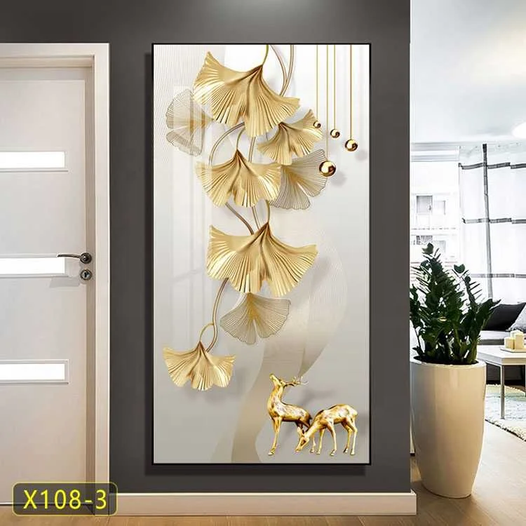 Still life aluminum famed home decorative bedroom wall hanging painting decor movable rectangle gold wall art painting