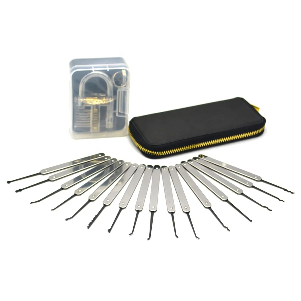 High Quality Stainless Steel Locksmith Tools 22pcs Auto Lock Pick Set Practice Padlock with Transparent 1 Set 22-padlock