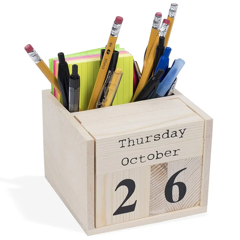 DIY unpolished wood natural color desktop storage rack pen holder desktop calendar