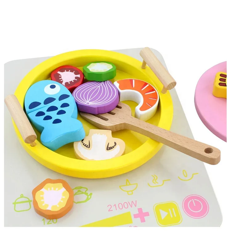 Kids Pretend Toy Wooden Kitchen Hot Pot Cooking Toy Set Play Miniature Food Kids Wooden kids cooking toys