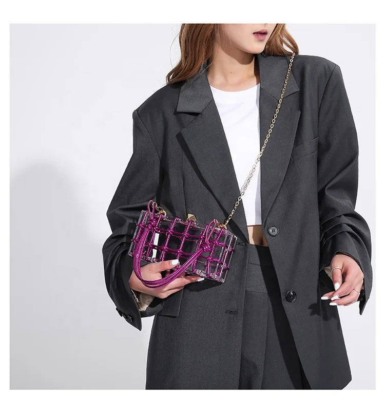 New Arrival Acrylic Transparent Evening Bag Woven Hollow Out Chain Square Bag Makeup Clutch For Ladies