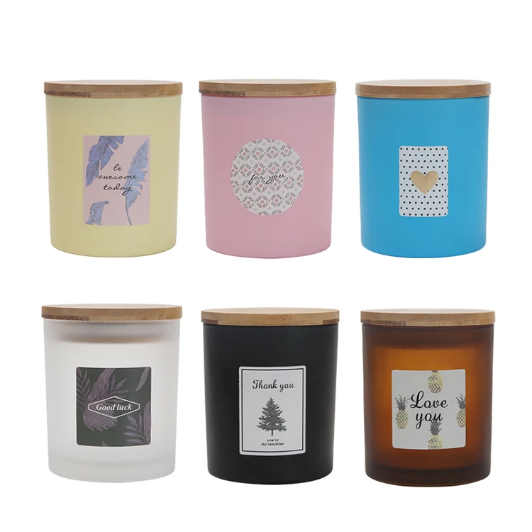 Custom Luxury Recycled Flawless Cute Modern OEM ODM Frosted Wooden Lid Round Bottom Glass Candle Jars With