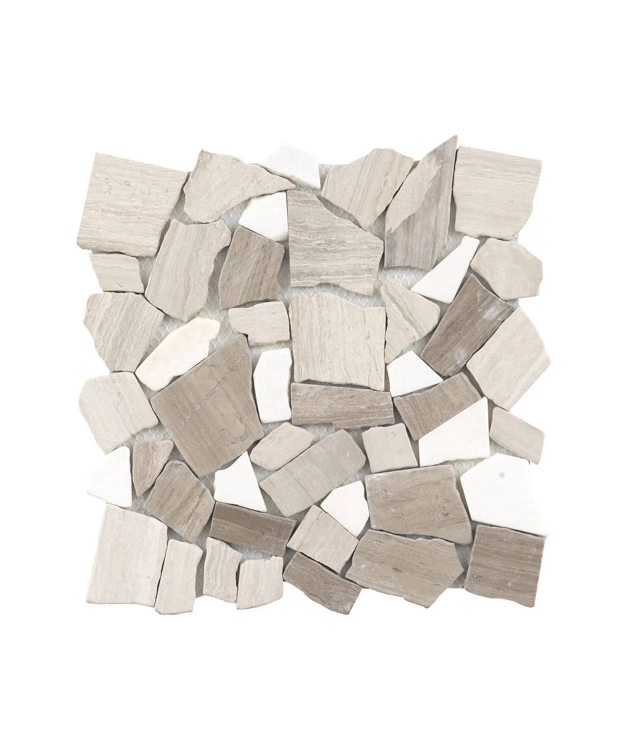Grey Brown Penny Round Backsplash Marble Stone Mosaic Tiles Light Brown Wooden Vein Flat Pebble Bubble Shape Mosaic
