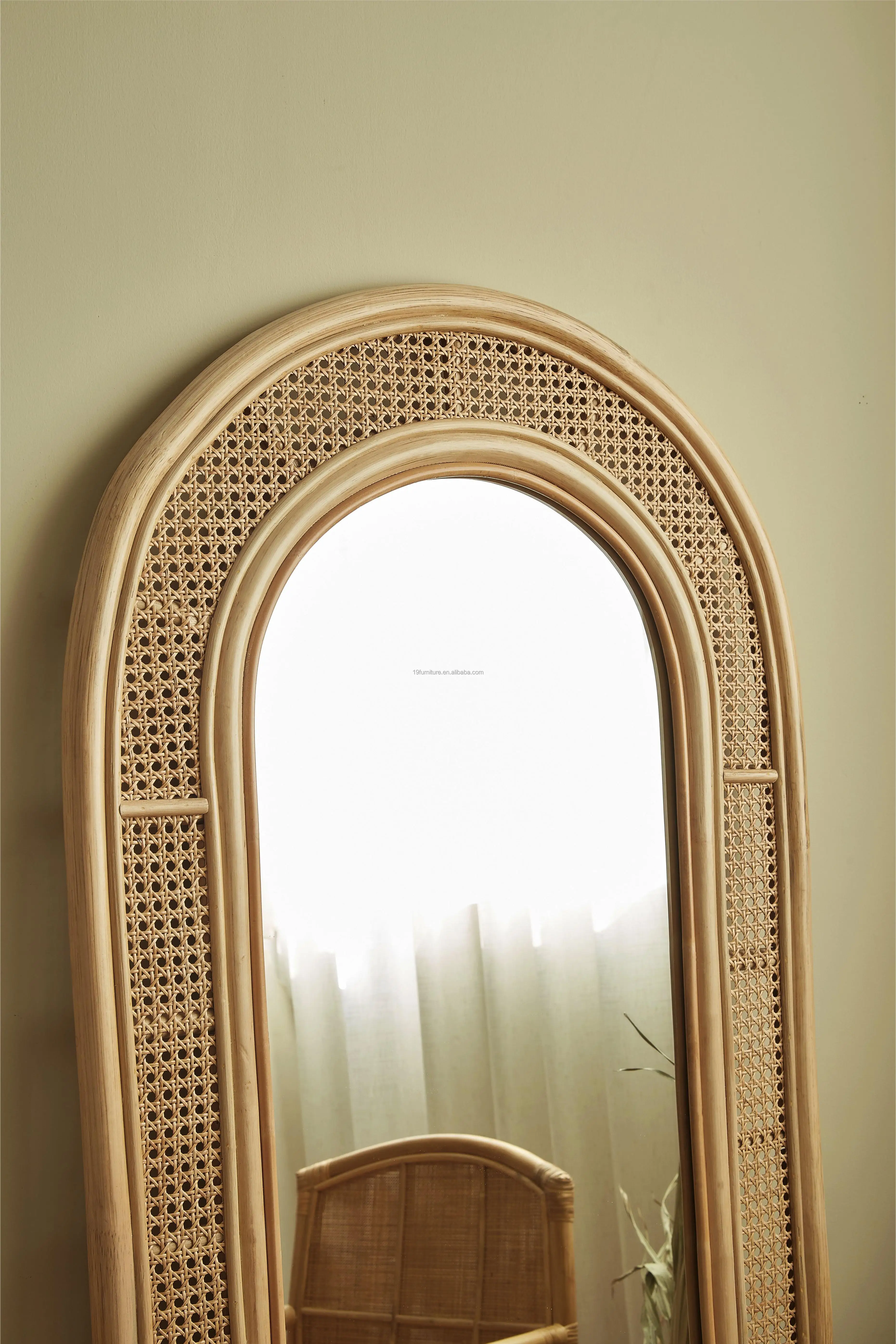 Rattan Dressing Whole Body Floor Shaped Mirror Homestay Home Living Room Bedroom Decoration Mirror
