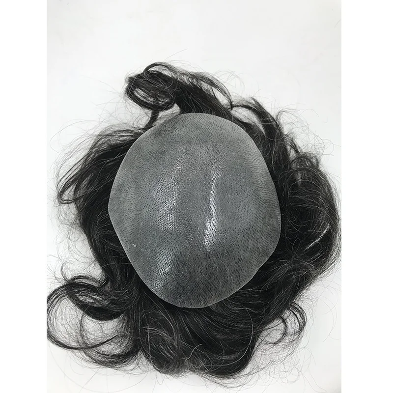 20% gray PAPY thin skin indian human hair replacement v looped full film pu grafted men toupee Ready to Ship