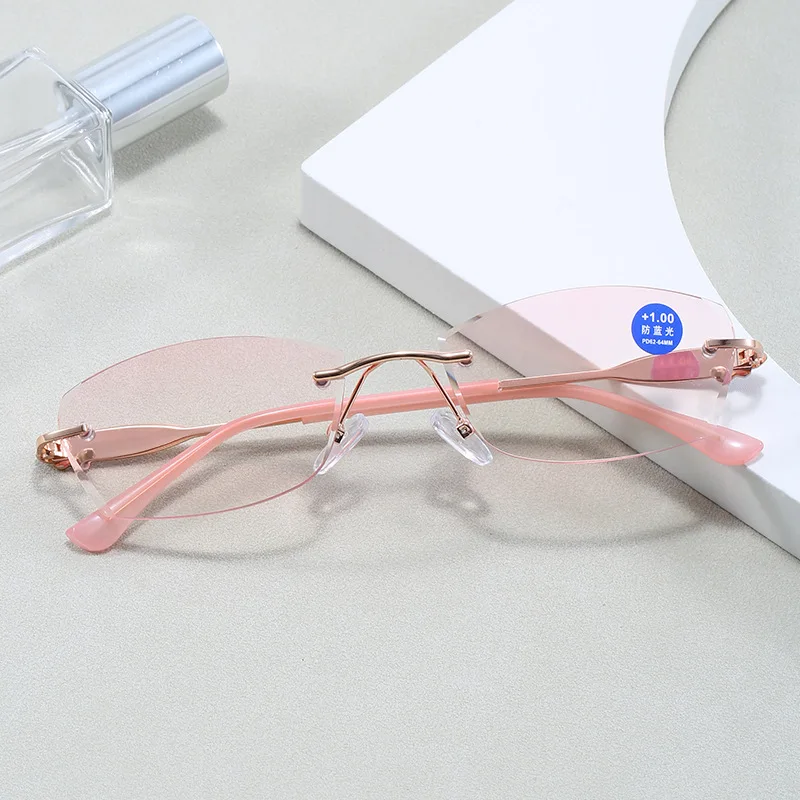 Rimless anti blue light with high-end reading glasses gradient color lenses ultra light fashionable versatile light luxury glass