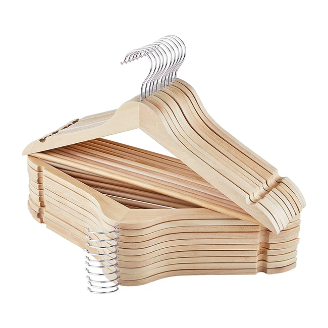 High quality wooden 20 pack shirt hangers closet heavy duty pants slim coat hook non slip cloth hanger