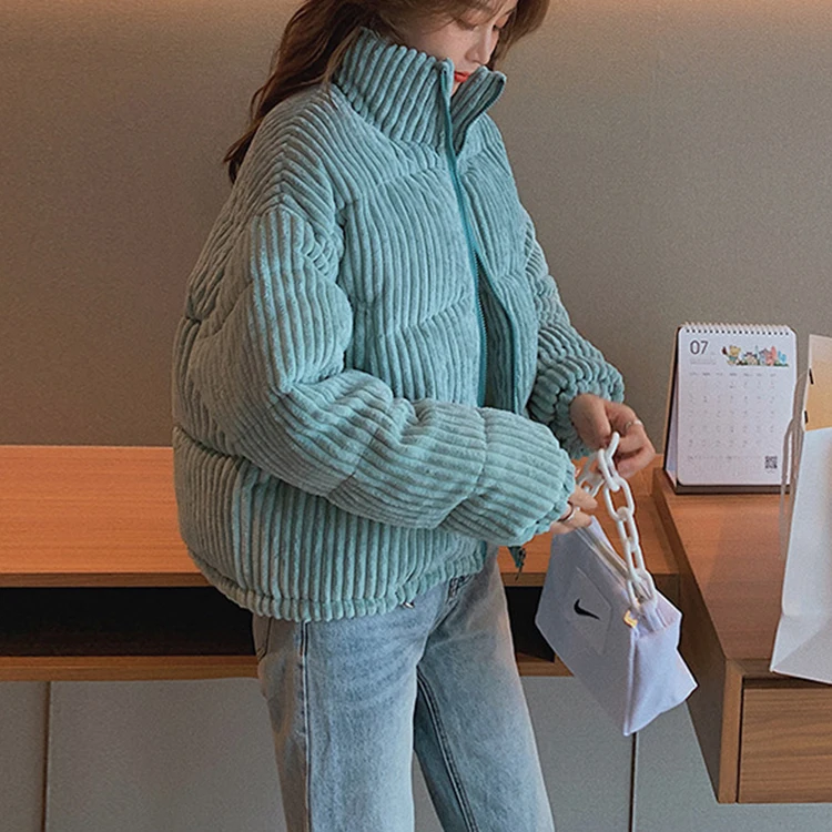 Winter Clothes Chic Korean Crop Coat Corduroy Pink Jackets for Women