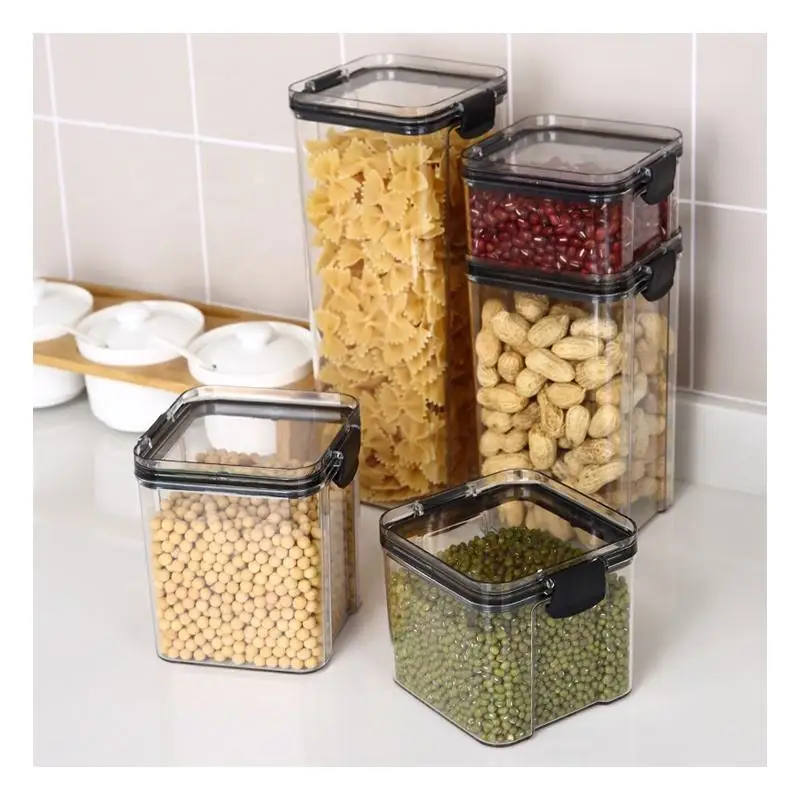 Classic Upright bins transparent box 5 Size Plastic food storage containers Cereal kitchen accessories with Silicone Sealed Ring