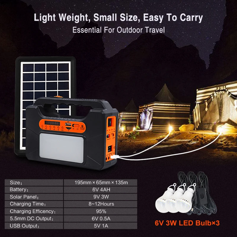 Easy Power EP-393BT solar lighting system kit solar energy rechargeable light with Radio and MP3 player USB Phone Charging