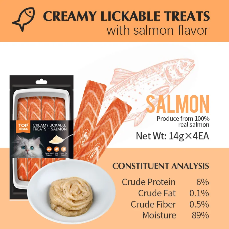 Natural Toptrees pet food pet snack creamy lickable  treats salmon flavor  tasty meal topper