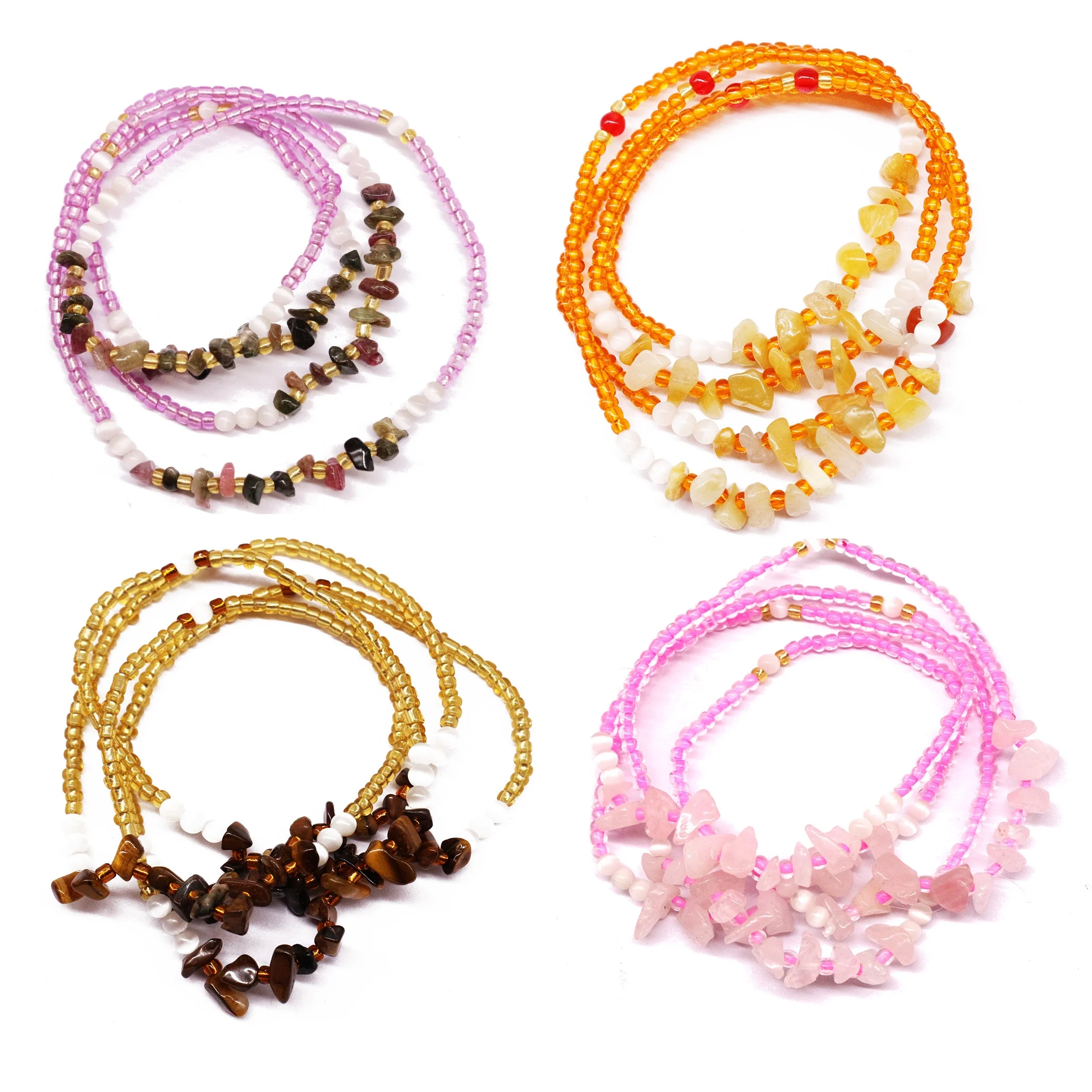 Gaby single-layer handmade elastic waist chain color rice waist beads with nature stone belly body chain