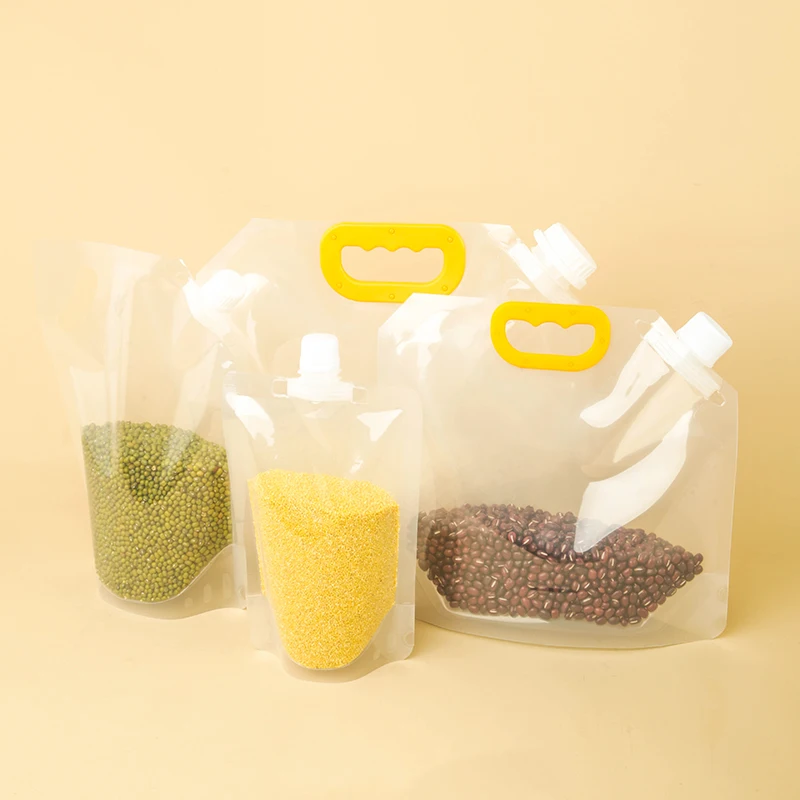500ml 1l 2l 3l 5l  Rice corn water Bag with Handle cereals Clear Packaging Spout Pouch Grain Moisture Proof Sealed Bag