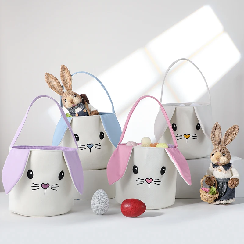 Wholesale Easter Velvet Bags Gift Kids Buckets With Bunny Ears And Tail Decorations Easter Basket
