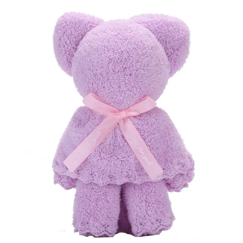 Customized Pink Coral Fleece Towel Solid Color Lovely Bagged Little Bear Towel