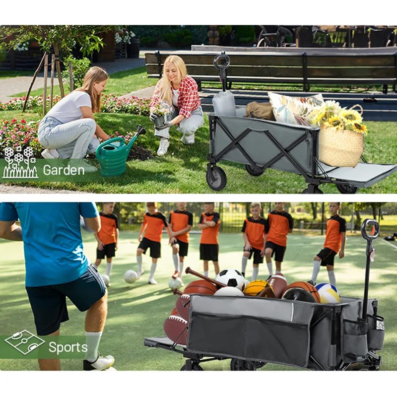 300 lb foldable utility car with tailgate with adjustable handle 200 L capacity portable cart Outdoor camping shopping cart