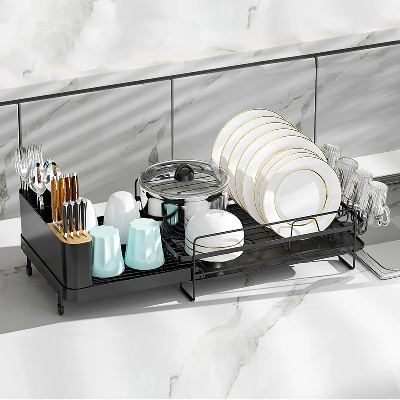 WIREKING Laundry Dish Drying Rack Retractable Drying Rack Over Sink Put Out Design Metal Dish Drainer