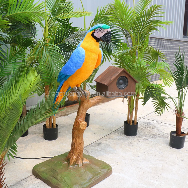 L=0.8 Meters Themed Restaurant Life Size Animatronic Bird Parrot with Feather