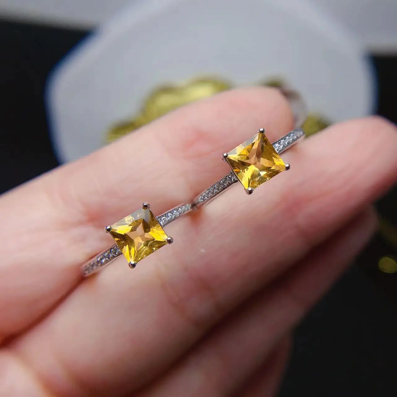 High Quality 925 Sterling Silver Natural Citrine Big Jewelry Jewellery Gemstone Women Rings Wholesale