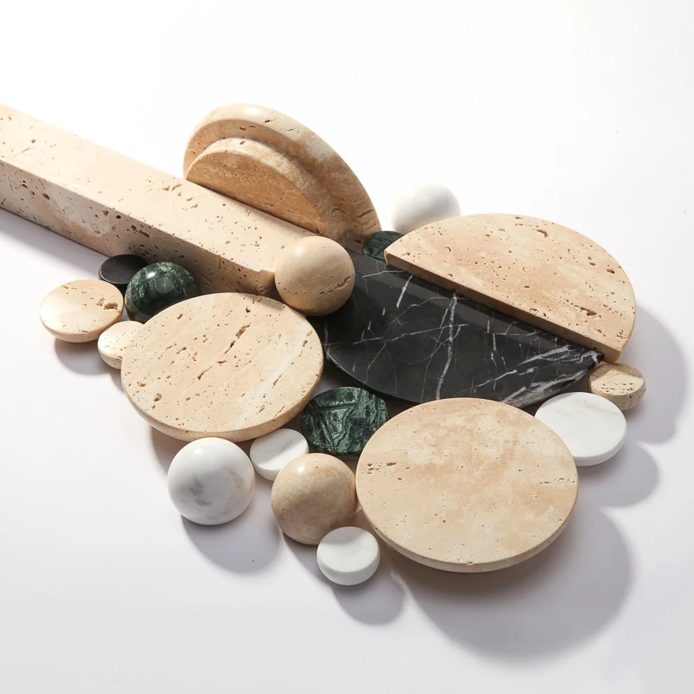 Maxery Natural Travertine Stone Knobs, Cabinet Handles Green White Black Marble Balls Cute Wardrobe Door Handle Cabinet Handles