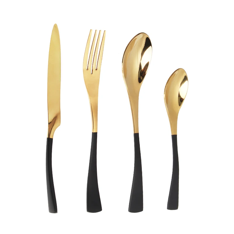 Wedding Luxury Stainless steel metal flatware set mirror polish Black Gold cutlery set