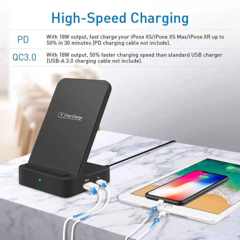 2021 new hot-selling PD smart fast charger QC3.0 18W+PD wireless 10W multifunctional