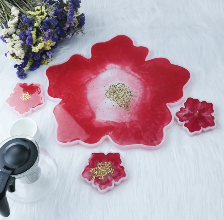 Diy Shiny Resin Large Small Geode Coasters Silicone Mold Flower Tea Tray Molds