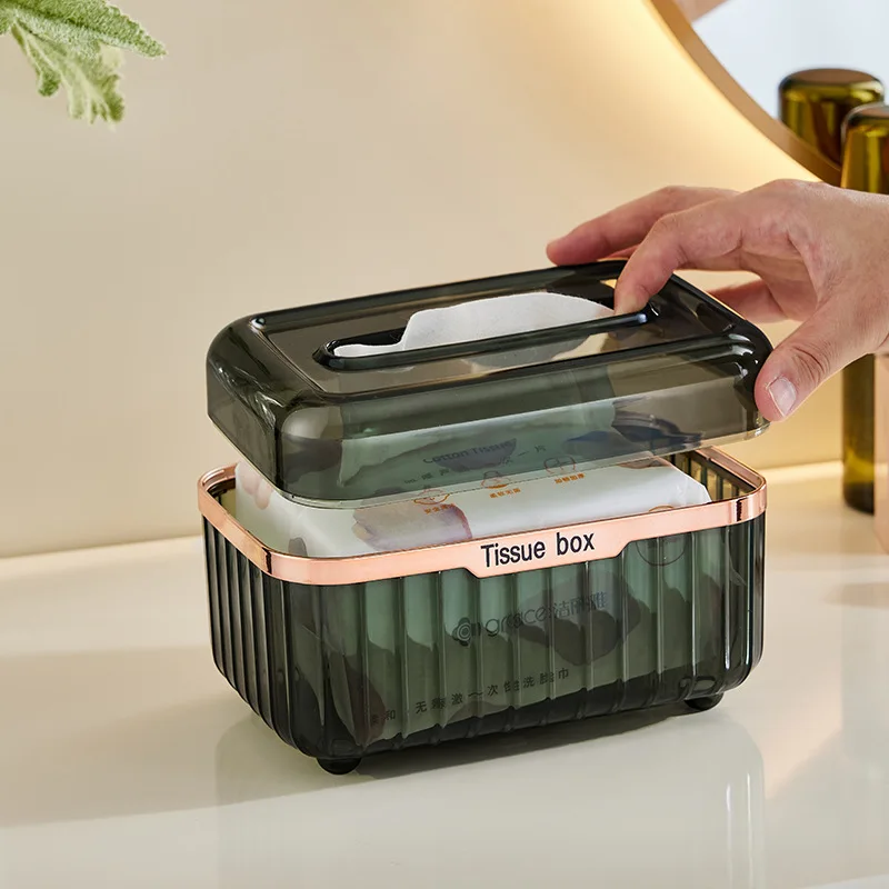 Household Tissue Storage Box for Home Desktop Dust-Proof Tissue Box Holder Plastic Multifunctional Paper Towel Dispenser