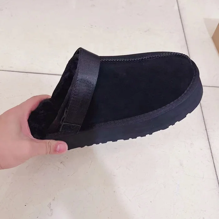 Wholesale Women Factory Price Real Wool Winter Warm Cotton Furry Soft Fur Pillow Shoes Cushioned Slipper With Thick Sole