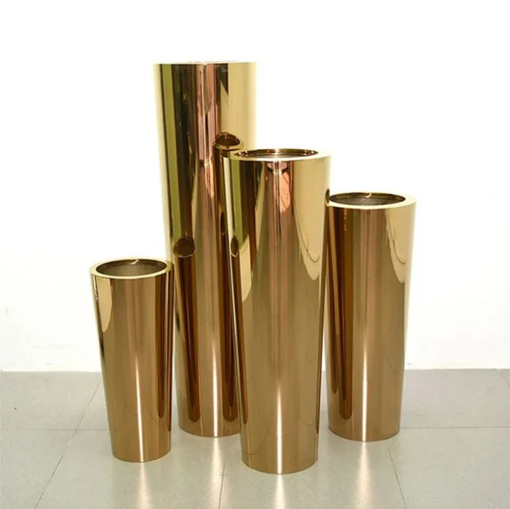 European style luxury metal shiny rose gold garden planter flower pot