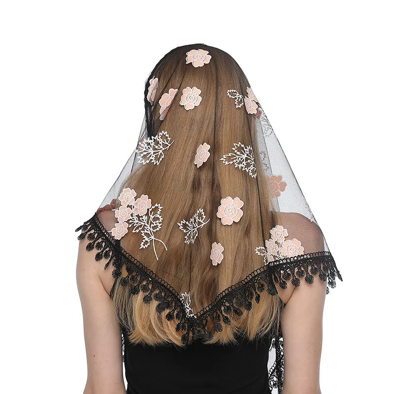 Triangle Lace Mantilla Veil Tulle Scarf Covering Church Veil for Mass Wedding Bridesmaids
