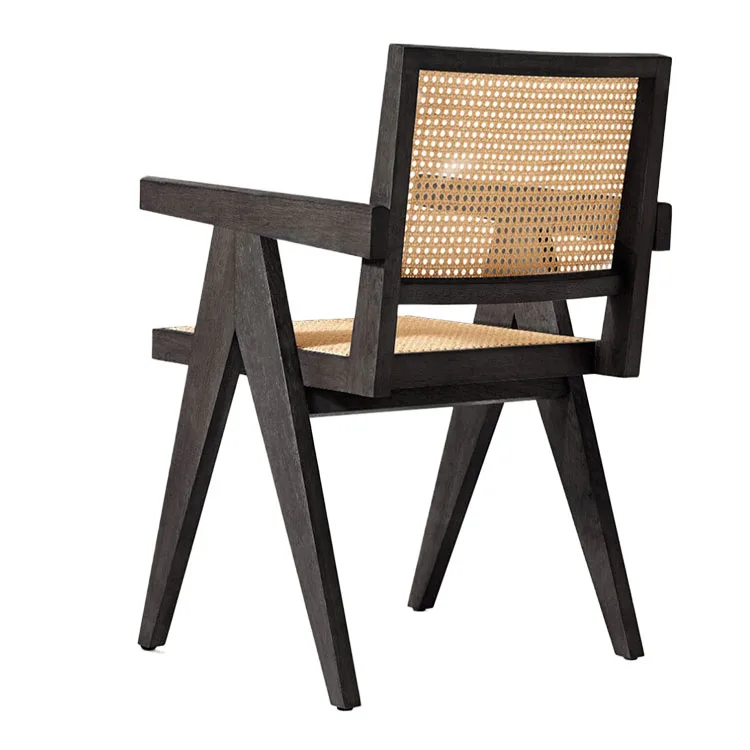 Modern Restaurant Furniture Chair Ash Wood Rattan Seat Dining Chair Home Restaurant Commercial Arm Wooden Dining Chair