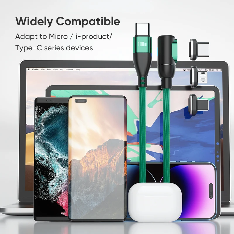 Greenport 3 in 1 Magnetic Cable 5A Fast Charging Nylon Braided Phone Charger for 24Pin/USB C/Micro Multi Magnetic Charging Cable