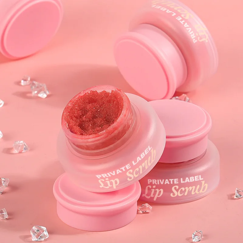 Wholesale Organic Custom Logo Lip Balm Pink Vendors Fruit Strawberry Moustirzing Sugar Vegan Exfoliate Private Label Lip Scrub