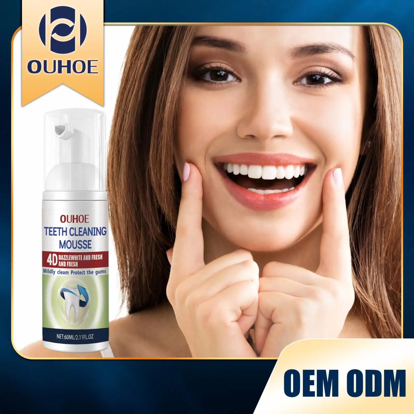 OUHOE 60ML Teeth Whitening Mousse Tooth Whitening Oral Hygiene Foam Bleaching Cleaning White Teeth Toothpaste Remove Stains