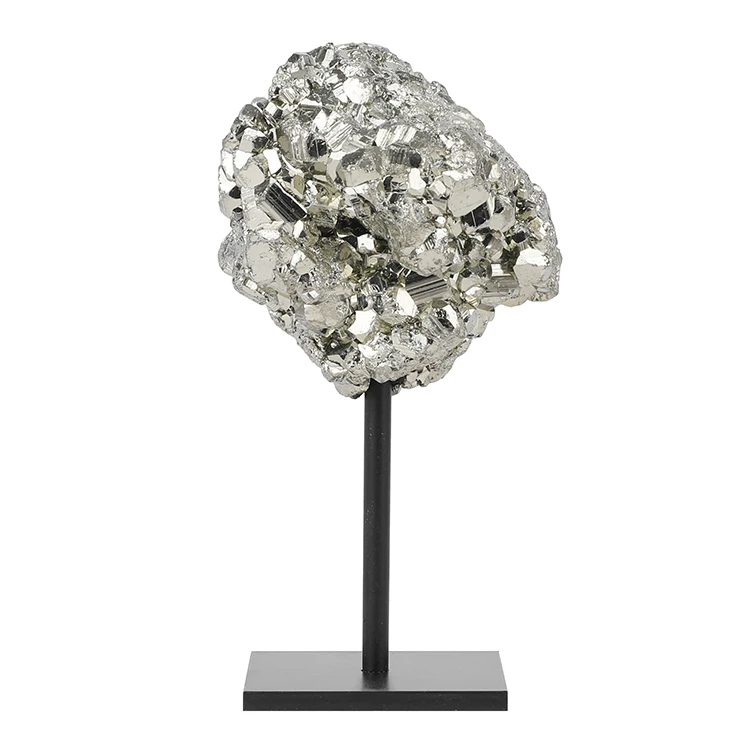 Wholesale Natural Raw Rough Pyrite Crystals Stone Black Metal Stand for Home Decor