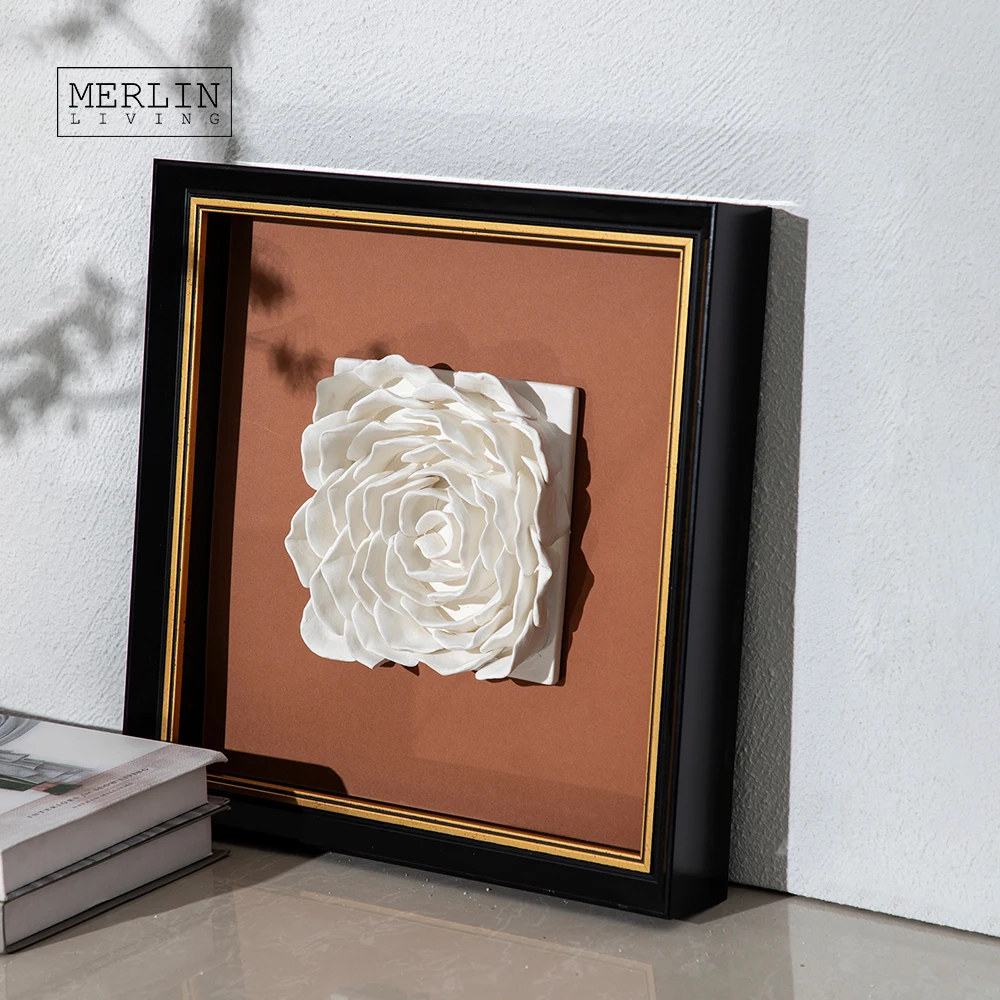 Merlin Living Handmade Ceramic Wall Art Square Frame Hanging Painting Ceramic Decoration Chaozhou Ceramic Factory Wholesale