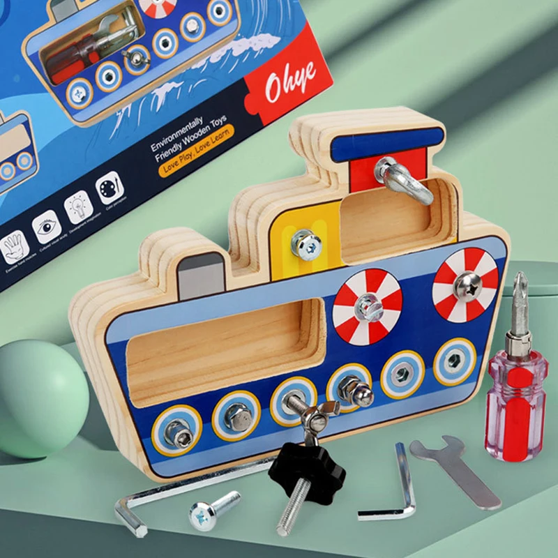 Children Wooden Simulation Disassembly Screw Nut Fire Truck Combination Montessori Early Education Busy Board Disassembly Toy