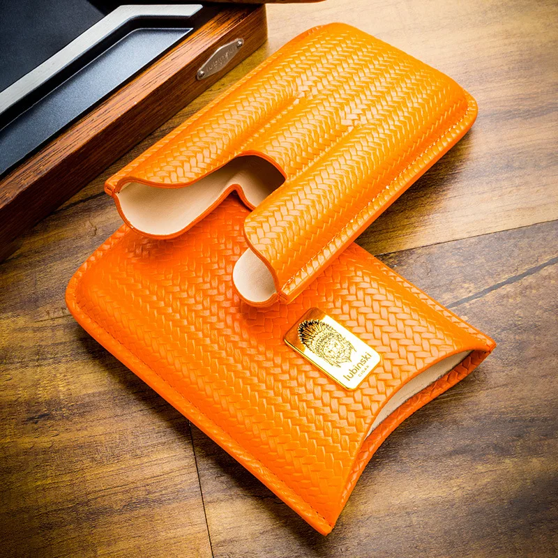 LUBINSKI cigar leather case three pack portable leather patch cigar case cigar tube with gift box