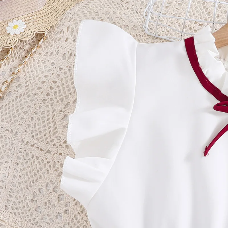 Hot selling 2024 Spring and Summer Girls Dresses 8-12 Years Old New Flying Sleeve Princess Dress Casual Solid Color Dress