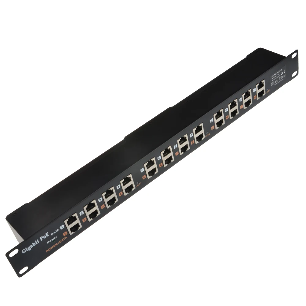 GPOE-12-1U стеллаж для выставки товаров вмонтированой корпусной панелью Gigabit PoE инжектор 12 портный