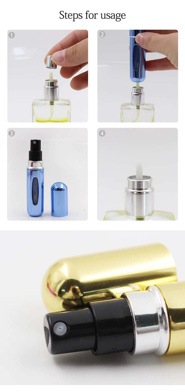 wholesale 5ml  easy bottom refillable perfume sprayer bottle  parfums aluminium atomizer carry on metal perfume atomizers