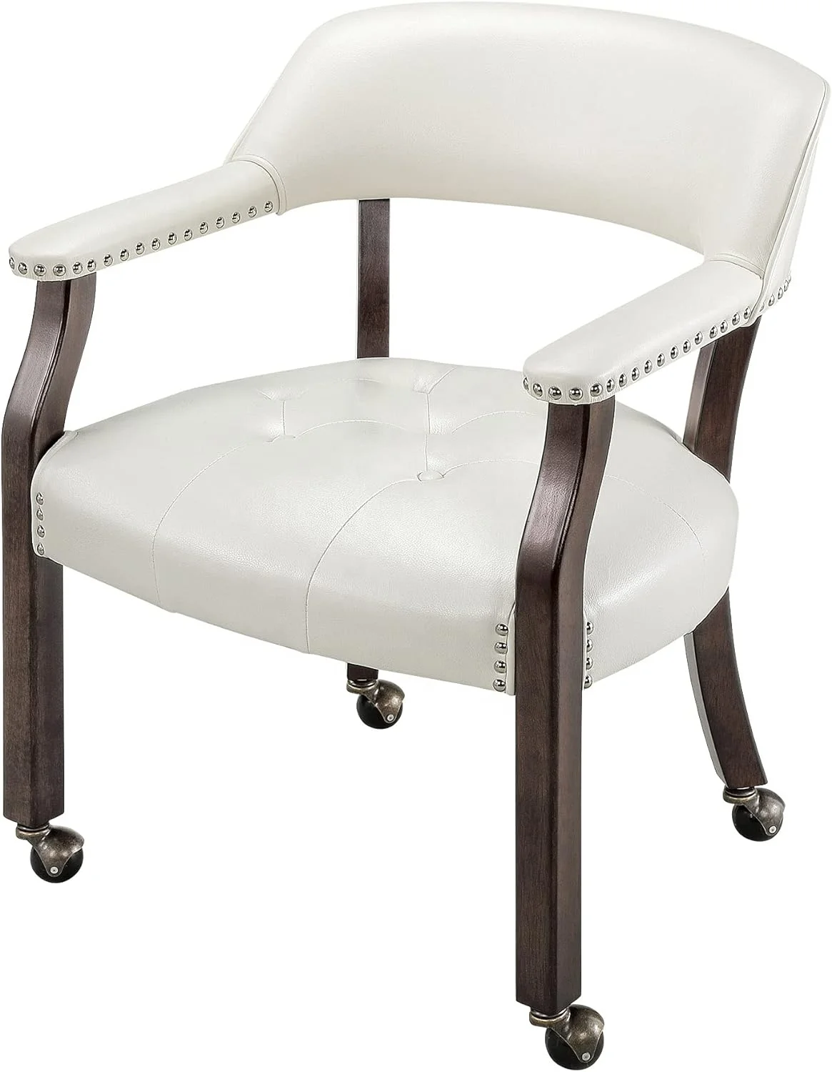 Dining chair with casters and armrests, artificial leather decorative kitchen table and chair with wheel, Casino chair with roll