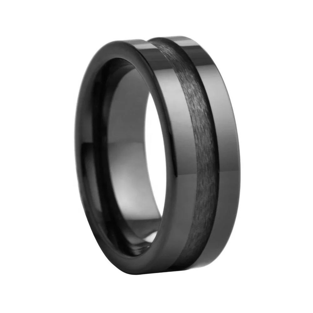 Black ceramic ring blank ring grooved for inlay