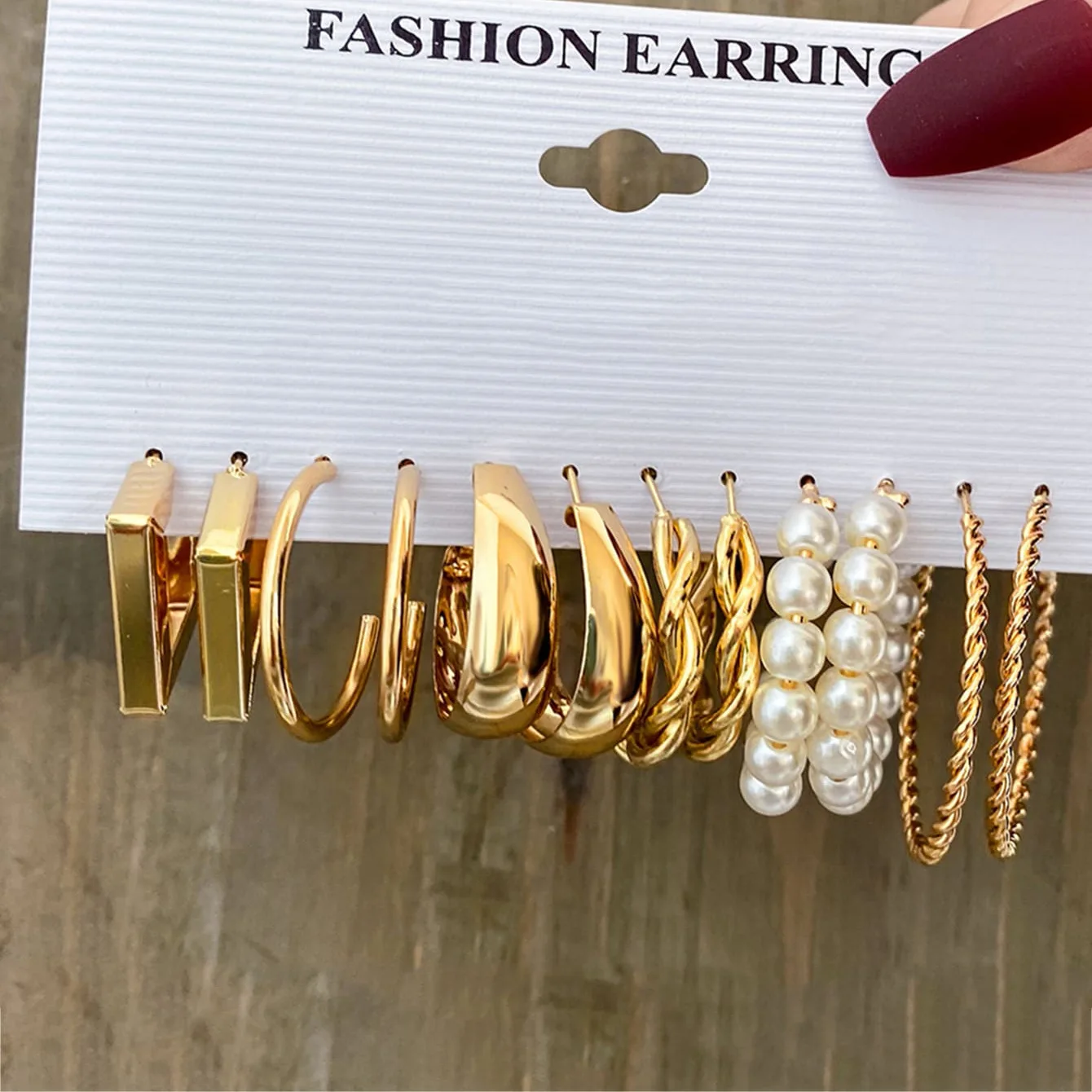 Custom Geometry Earrings Jewelry Women Stainless Steel 6 Pairs Vintage Pearl Earrings Set