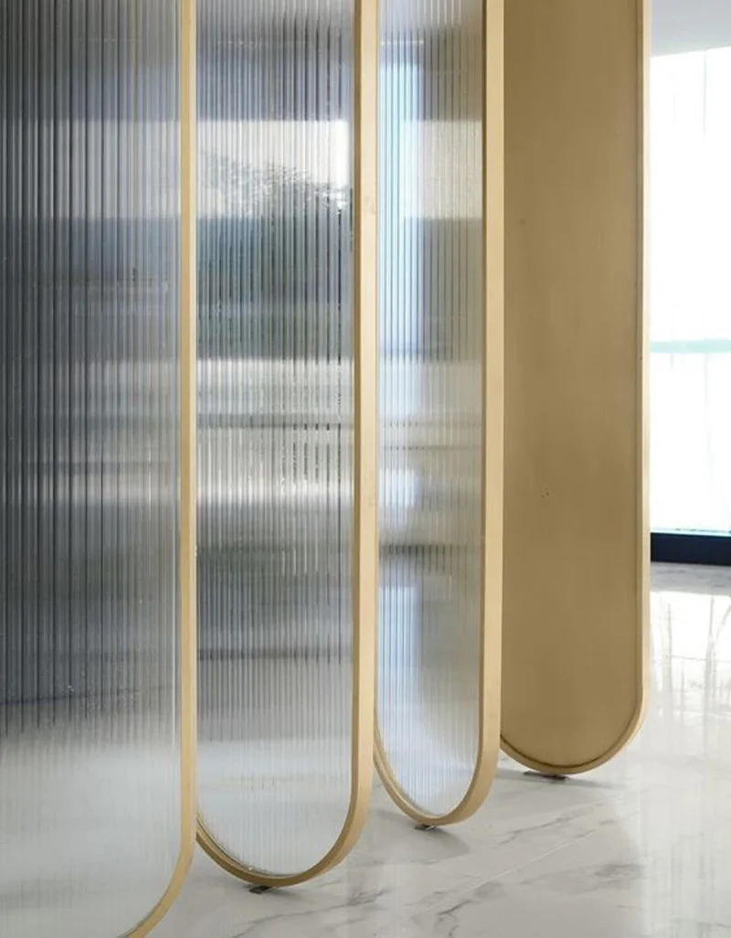 Stainless steel partition with glass panel decorative screen