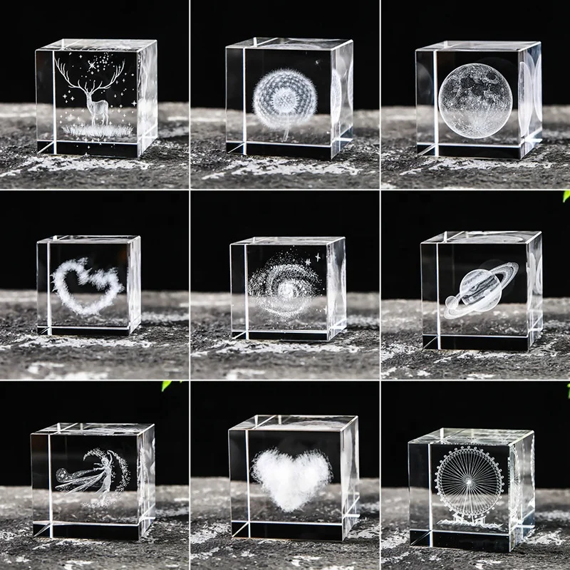 Custom 3D Engraving Building Model Inside Crystal K9 Crysal 3D Laser Crystal Souvenir Cube Crystal Paperweight Gift