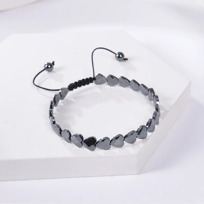 Wollet Loose Beads Heart Fashion Adjustable Magnetic Natural Stones Beaded Hematite Bracelet
