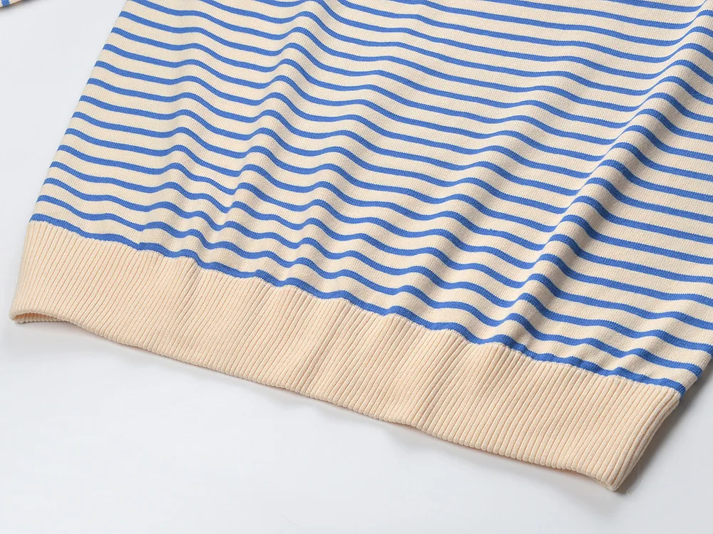 Korean Style Lazy Loose Women Fall Sweater Autumn Womens Striped Sweaters Zip Sweater Mid-length Crochet Flower Knitwear